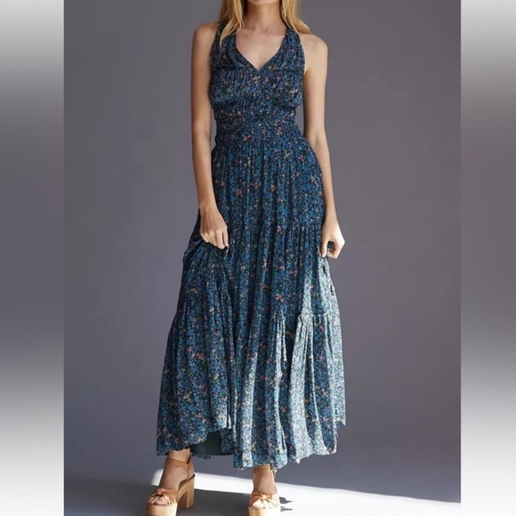 Anthropologie Blue Floral Maxi Dress - Picture 16 of 16